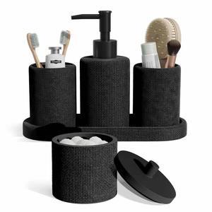 lot 3155 image: Clara Clark Bathroom Set - Black Bathroom Accessories Set, 5PC Bathroom Accessory Set, Bathroom Sets with Soap Dispenser, Toothbrush Holder, Tumbler, Cotton Swab Jar & Vanity Tray
