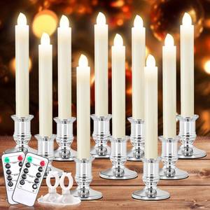 lot 3156 image: Verdenu 10 Pack Christmas Window Candles with Timer Remote, Battery Operated Electric LED Candles with HolderSuction Cups for Christmas Decorations, Silver