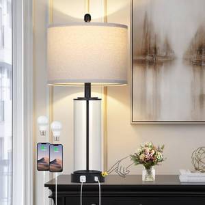 lot 3158 image: Ruzectt 26 Black Glass Table Lamp for Living Room Single, 3-Way Dimmable Bedside Lamps with USB CA Ports & AC Outlet, Modern Touch Control Bedroom Lamp for Nightstand Side End Table (Bulb Included)