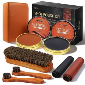 lot 3162 image: Topus Valentines Day Gifts 8pcs Shoe Polish Kit Including 3 Pieces Horse Hair Shoe Brushes with 6.7in Handle, 1.4oz Black & Brown Shoe Shine, 2 Polish Cloths, Leather Shoes and Boots Care Kit