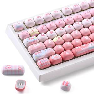 lot 3164 image: YUNZII Cute Pink Ice Cream Custom Keycaps, 138 Keys Dye Sub PBT MOG Profile Keycap Set for Mechanical Gaming Keyboards (Pink Ice Cream)