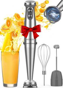 lot 3166 image: KOIOS Immersion Blender, 1000W Anti-scratch 3-in-1 Hand Blender, Upgraded 12 Speed Stainless Steel Blade Stick Blenders with Turbo Mode, Whisk and Milk Frother, Non-BPA