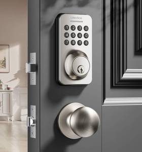 lot 3172 image: Ulecoce Keyless Entry Keypad Deadbolt with Handle Set, Smart Lock, Auto-Lock  One-Touch Lock, 100 Codes  Easy Install, Ideal for AirbnbHomesOffices, Fits U.S. Standard Front Doors, Satin Nickel