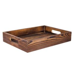lot 3173 image: ExoLiry Rustic Brown Wood Food Serving Tray Cutout Handles Breakfast in Bed Coffee Wine Rectangular Ottoman Nesting Crate Tabletop Storage Box Desktop Document Holder Party Office Home Kitchen