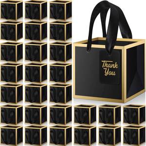lot 3177 image: Kolldenn 100 Pcs Small Gift Bags with Handles Metallic Paper Square Wedding Favor Bags Bulk with DIY Blank Thank You Tags for Birthday Bridal Shower Party Favor (4 x 4 x 4 Inches,Black)