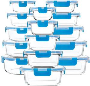 lot 3181 image: M MCIRCO 30 Pieces Glass Food Storage Containers with Upgraded Snap Locking Lids,Glass Meal Prep Containers Set - Airtight Lunch Containers, Microwave, Oven, Freezer and Dishwasher Friendly, Blue