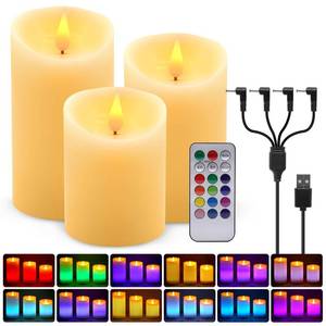 lot 3184 image: ALED LIGHT Rechargeable Candles Flickering with Remote,Flameless Candles Built-in Rechargeable Battery,RGB&Warm White Real Wax LED Candles for Home Decoration,Christmas,Party