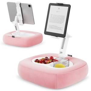 lot 3187 image: TabHolderix Tablet Pillow Stand, Adjustable Kindle Holder with 2 Snack Bowls, 360° Adjustable iPad Stand for Bed with 4.7-13 iPad, Kindle, Phone, Gift for Reading Accessories on Bed, Sofa, Pink