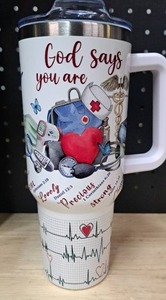 lot 3189 image: qoepfnsh 40 oz Cat Tumbler with Handle and Straw, Cat Floral Stainless Steel Vacuum Insulated Travel Coffee Mug Cup Water Bottle, Kitty Stuff Accessories Decor, Cats Lover Gifts for Women Girls