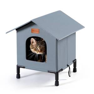 lot 3198 image: Insulated Cat Shelter Weatherproof Outdoor Cat House with Self-Warming Insulation Raised Bottom and Waterproof Roof for All-Season Protection (Grey, Medium)