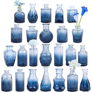 lot 3200 image: TBWIND 24Pcs Blue Glass Bud Vases Set, Small Vases for Flowers, Perfect for Centerpieces at Parties, Baby Showers, Weddings, Events, Graduation Season, Great Gifts for Office & Home D�cor