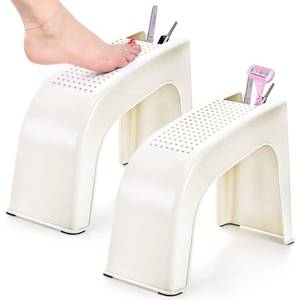 lot 3201 image: Hedume 2 Pack Shower Foot Rest, Easy Pedicure Foot Rest Stand, Shower Foot Stool for Shaving Legs, Bathing, Manicure, Non-Slip, Built-in Storage