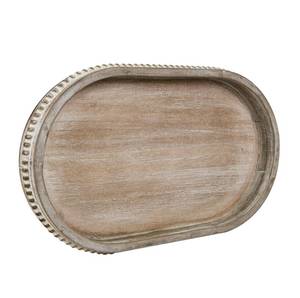 lot 3205 image: MAONAME Wood Serving Tray, Farmhouse Wooden Tray for Coffee Table, Oval Beaded Trays, Washed White Decorative Trays for Living Room, Kitchen, 15 X 9 X 1.2