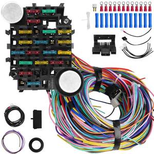 lot 3206 image: Universal 21 Circuit Wiring Harness Kit, Universal Extra Long Wire 21 Circuit Wiring Harness Standard Color 17 Fuses for GM Chevy Chrysler Dodge Ford Hotrods Plymouth Mopar Mercury Ratrods