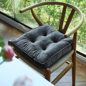 lot 3208 image: vctops Soft Velvet Chair Pads with Ties Comfy Solid Seat Cushion for Dining Chairs, Office Chairs, Hardwood Floors (Silver Grey, 16x16)