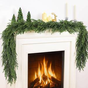 lot 3209 image: TOWPONICS 12FT��2  6FT�� Christmas Norfolk Pine Garland, Real Touch Faux Green Garlands, Winter Artificial Greenery Garland for Mantle, Stairs, Table, Fireplace, Indoor & Outdoor Xmas Decorations