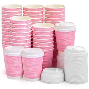 lot 3214 image: Jingmore 100 Pcs Snowflake Paper Coffee Cups 12 Oz Winter Disposable Extra Thick Insulated Beverage Cups with Leak Proof Lids for Wonderland Winter Christmas Party (Pink)