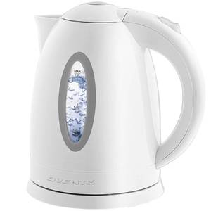 lot 3216 image: OVENTE Electric Kettle, 1.7L Fast Boiling Water Heater for Coffee or Tea, BPA Free with Water Level Gauge, Auto Shut-Off, Boil-Dry Protection, Indicator Light and Removable Filter, White KP72W