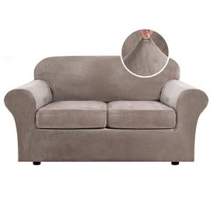 lot 3218 image: H.VERSAILTEX Real Velvet Plush 3 Piece Stretch Sofa Covers Couch Covers for 2 Cushion Couch Loveseat Covers Width Up to 72 Inch Feature Thick Soft Stay in Place (Medium Sofa, Taupe)