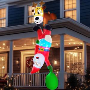 lot 3223 image: TURNMEON 8 Ft Christmas Inflatable Reindeer & Climbing Santa Claus, Funny Hanging Outdoor Decoration with Built-in LED Light for Yard & Indoor Garden Lawn Party