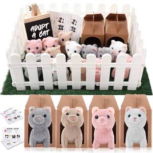 lot 3224 image: Blueweenly 84 Pcs Adopt a Pet Party Favors 24 Mini Stuffed Animals 10 White Plastic Fence 24 Paper Gift Boxes 24 Adoption Cards with Mini Chalkboard and Artificial Lawn(Cat)
