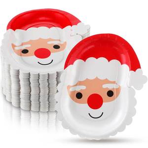 lot 3230 image: Sliner 200 Pieces Christmas Disposable Plates Santa Paper Plates Christmas Paper Plates, Red and White Party Plates Disposable Plates Serve 200 Guests for Christmas Party Supplies Tableware