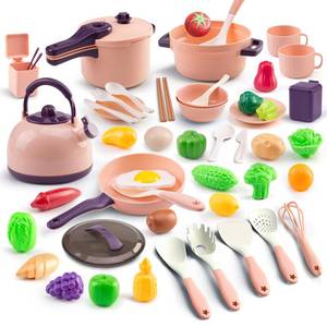 lot 3231 image: 60Pcs Kids Mini Play Kitchen Accessories, Pretend Cooking Play Set with Cookware, Tableware & Fruit & BBQ Sets, Learning Gift for Boys, Girls, Toddlers,Pink