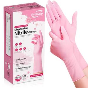 lot 3240 image: SwiftGrip Disposable Nitrile Dishwashing Gloves, Extended 12 Inches Cuff, 6-mil, Small, Cherry Blossom Cleaning Gloves for Latex-Free, Ideal for Cooking, Hair Dye, Spa (Box of 100)