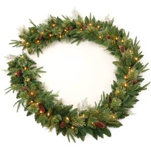 lot 3245 image: AMERZEST 9Ft Pre-lit Christmas Garland 50 Lights, Plug in, Holiday Decoration Fireplace Stairs Mantle Door Indoor Outdoor, Pine Cone, PE Green