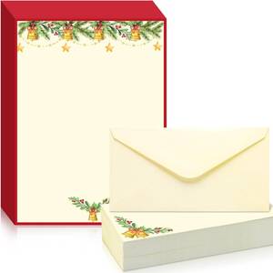 lot 3248 image: Chiisong 160 Pcs Christmas Stationery Paper Antique Bells Letterhead and Envelopes 80 Christmas Bells Letter Paper 80 Bells Holiday Envelopes for Notes Greeting Cards Invitation Office Writing