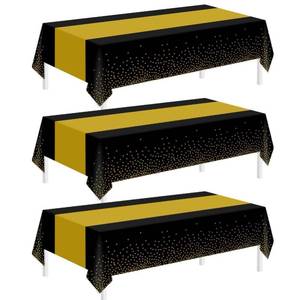 lot 4004 image: Childom 3 Pack Black and Gold Tablecloths for Events,54x108 Plastic Table Cloths for Rectangle Tables,Disposable Party Table Covers for New Years Eve Decorations 2026,Holiday Birthday Wedding Dining