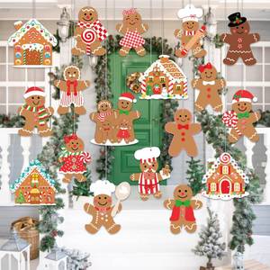 lot 4008 image: Gingerbread Christmas Decoration Outdoor - 18pcs Outdoor Waterproof Hanging Gingerbread House Ornaments for Yard Porch Christmas Tree Decor