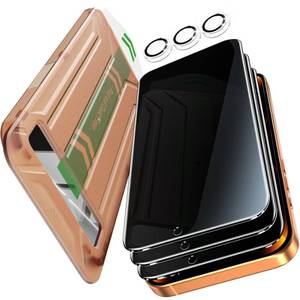 lot 4017 image: YMHML 3 Pack for iPhone 17 Pro Max Privacy Screen Protector Tempered Glass  1 Set Camera Lens Protector, 25°Anti Spy, Top 9H Military Grade Shatterproof Bubble Free, Auto-Dust Removal