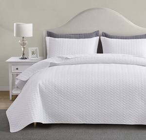 lot 4046 image: Maple&Stone White Quilt Set Queen Size, Lightweight Bedspread Ultrasonic Chevron Pattern Light Coverlet for All Season Comforter Bedding Decor - 3 Piece Full Bed Cover Sets