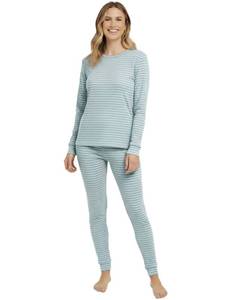 lot 4054 image: AVAUMA Womens Pajama Set Long Sleeve Top with Pants Ribbed Stripe Color Design Viscose Loungewear Sleepwear Sky Blue.S(W)