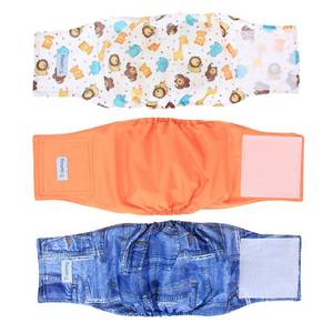 lot 4058 image: Teamoy Reusable Wrap Diapers for Male Dogs, Washable Puppy Belly Band Pack of 3 (M, 13-16 Waist, Orange Denim Fat Smile)