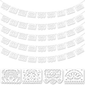 lot 4062 image: DomeStar 5 Packs 75Ft Papel Picado, White Mexican Theme Party Flag Banner Mini Plastic Fiesta Party Decorations Dia De Los Muertos Day Of The Dead Decorations