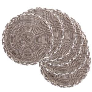 lot 4072 image: SHACOS Round Placemats Set of 6 Braided Glitter Round Table Placemats 15 inch for Wedding Holiday Party (Multicolor - Light Coffee, 6)