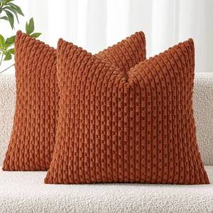 lot 4076 image: MIULEE Pack of 2 Decorative Throw Pillow Covers 18x18 Inch Soft Boho Striped Textured Corduroy Pillow Covers Modern Farmhouse Home Decor for Couch Bed Sofa Living Room Rust