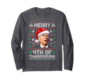 lot 4078 image: Santa Joe Biden Merry Thanksgiving Ugly Christmas Sweater Long Sleeve T-Shirt Medium