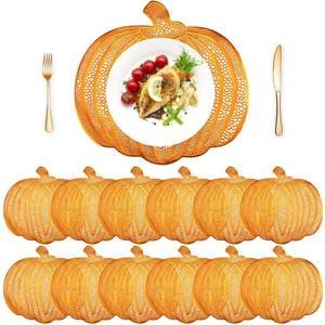 lot 4449 image: Maxcheck 12 Pieces Thanksgiving Pumpkin Placemats Bulk Vinyl Metallic Autumn Harvest Pressed Table Mats Placemats Thanksgiving Halloween Table Decorations(Bronze)