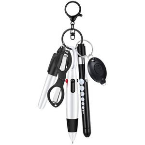 lot 4474 image: MotiMind 6 Pcs Nurse Pen Set Include Permanent Marker Pen Retractable Ballpoint Pen Keychain Clip Foldable Scissors Lights LED Flashlight Keychain for Nurse Accessories(Black)