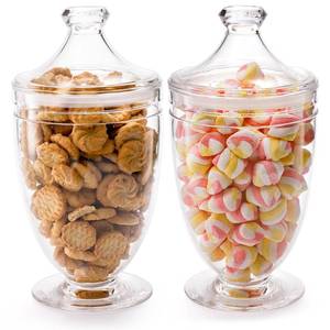 lot 5784 image: Hacaroa 2 Pack Acrylic Apothecary Jars with Airtight Lids, 46 Oz Clear Plastic Candy Cookie Jars for Candy Buffet, Decorative Bathroom Canister Container for Bath Salt, Vanity, Party, Wedding