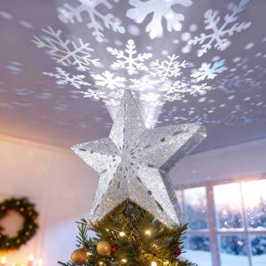 lot 5785 image: DG-Direct Christmas Tree Topper Lighted Star Silver,3D Hollow Sparkling Star Christmas Tree Topper with Rotating Magic Cool White Snowflake Projector for Christmas Tree Ornament (Silver)