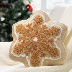 lot 5791 image: Phantoscope Merry Christmas Snowflake Shaped Throw Pillow, Velvet Xmas Embroidered Snowflake Pillow Decorative Christmas Cushion Pillow for Couch Living Room Bed, Beige, 16 x 16 inches