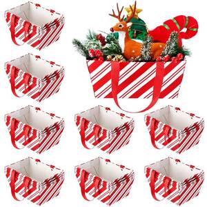 lot 5801 image: Pinkunn 48 Pcs Christmas Basket for Gifts Empty Bulk, Holiday Gift Empty Baskets with Handle, Reusable Kraft Market Cardboard Tray for Xmas Present Wrapping(Candy Stripe,12.6 x 9.8 x 5.9 in)