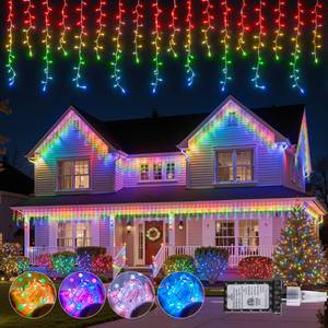 lot 5806 image: 2025 New Colorful Twinkling Icicle Lights for Outside - 2PACK Total 66 ft 840LED Christmas Lights Outdoor - Waterproof Icicle for House Roof Garden Deck Balcony Porch Pathway Party Holiday Indoor