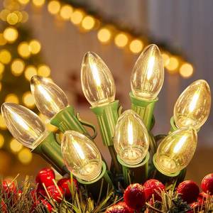 lot 5811 image: Brightown C7 Clear LED Christmas String Lights Outdoor, 100FT Connectable Vintage Hanging Lamps with 104 0.6W Bulbs(4 Spare) for Xmas Holiday Party Patio Roofline House Decor