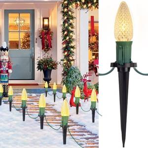 lot 5814 image: C9 Christmas String Lights Outdoor - 20 LED Pathway Light with Strawberry Shell and Stake Connectable Warm White High Voltage Waterproof for Driveways Xmas Holiday Patio Decoration