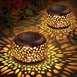 lot 5817 image: Solar Lanterns Outdoor Waterproof 2 Pack Hollow Out Retro Metal Lantern Lights - Solar Lantern Decorative - Gardening Gifts for Women Mothers Day, Outside Garden Yard Patio & Indoor Tabletop Decor